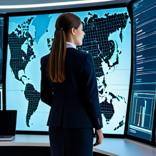 Home 21 A highly skilled female cybersecurity analyst, professionally dressed in a modest business suit, stands in a sophisticated, futuristic Security Operations Center (SOC). She is focused on large, translucent holographic displays showcasing intricate data streams, real-time threat intelligence maps, and abstract visualizations of AI algorithms performing predictive analysis and anomaly detection. The environment emphasizes advanced technology and a proactive defense posture, with glowing lines representing secure network connections. The lighting is ambient and high-tech, creating a professional and secure atmosphere. Perfect anatomy, correct proportions, natural pose, well-formed hands, proper finger count, natural body proportions, safe for work, appropriate content, fully clothed, professional dress, high quality, professional photography.