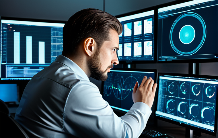 Cybersecurity Analyst at Work**

"A focused cybersecurity analyst, fully clothed in professional attire, working at a modern workstation with multiple monitors displaying complex data visualizations, appropriate content, safe for work, perfect anatomy, correct proportions, well-formed hands, natural pose, professional, high quality, digital art, clean background showcasing a server room in soft focus."

**